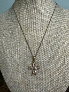 Gold-Tone Cross Pendant Necklace with Clear Crystals